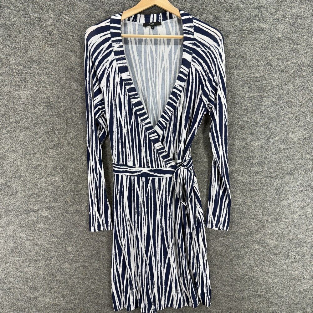 Tart Wrap Dress Women M Medium Black Animal Print Midi Tasseled Belted Tie Up